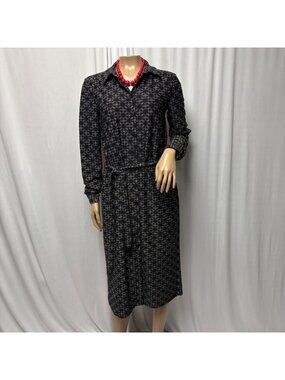 WE Fashion Shirt Dress Size Small Black Chain Print Belted Long Sleeve Midi